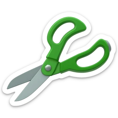 Full scissors with green handle, same green as movie trailer green preview card sticker