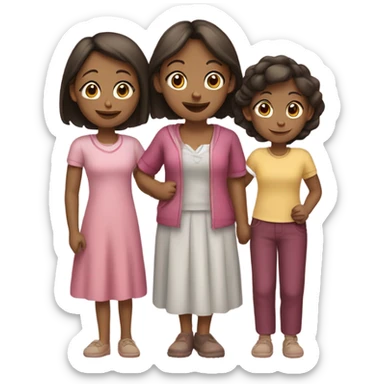 A family of three girls with mother and two daughters sticker