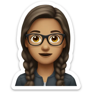a girl with brown hair and black glasses sticker