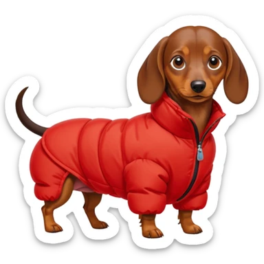 Daschund dog in puffer so big it can't walk sticker