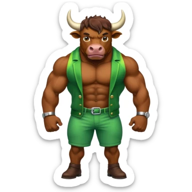 Green bull with clothes sticker