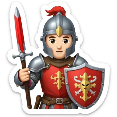 give me medieval knight with a helm, and he has a gauntlet holding a sword. style can be a bit pixelated /8bit sticker