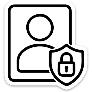 simple modern icon of portrait rights with generic human silhouette and lock or shield symbol representing privacy and rights, minimal color, clean lines, suitable for legal or informational use sticker