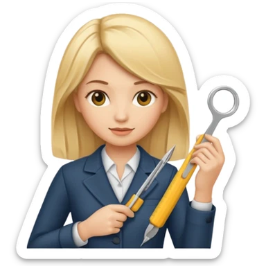 tailor woman holding measure blonde hair sticker