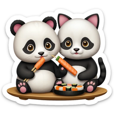 panda and cat eatting sushi together sticker
