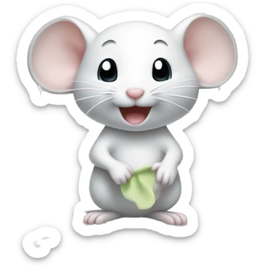 Cute white mouse cleaning himself in a shower sticker