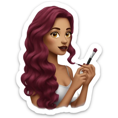 Beautiful tattooed burgundy long haired woman doing her makeup sticker