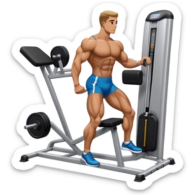 side-view bodybuilder using gym calf-raise machine sticker