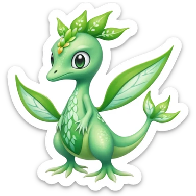 Sparkly White And Green Natural Flowery Colorful Grovyle-Swadloon-Celebi-Fakémon-hybrid-creature (full body)  sticker