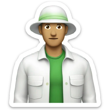 gardener pith helmet jacket white green trees  sticker