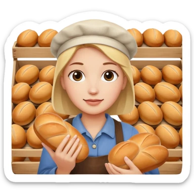 Shopper with small bread loaf,Farmers’ Market, background bakery shop, market. sticker