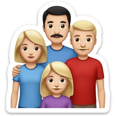 Family of 5. Mom, dad, 2 boys, one girl. Kids have blonde hair. Mom has light brown hair. Dad has black hair with mustache. sticker