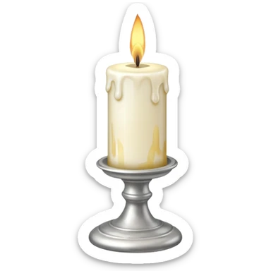 A silver candlestick holding a thick pillar candle glowing warmly. sticker