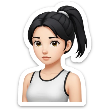 A girl with a high ponytail, a black hair tie, and a sleeveless white top sticker