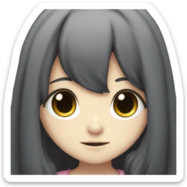 kawaii long dark hair anime girl  sticker