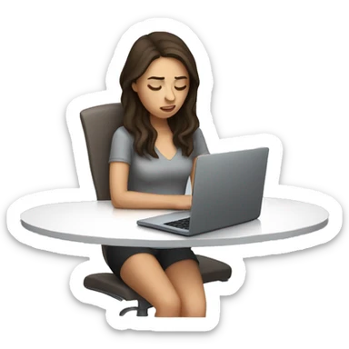super tired brunette girl using laptop sticker
