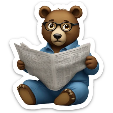 bear sitting on cloud wearing glasses reading newspaper sticker