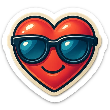 retro sticker style heart with sunglasses, bold and playful sticker