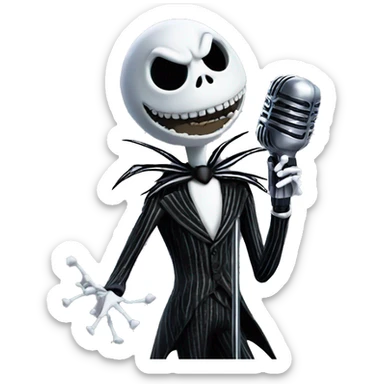 jack skellington singing with microphone  sticker