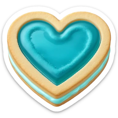 Realistic shortbread cookie in the shape of a heart with Tiffany blue color jelly middle filling and sprinkled powder sugar on top. sticker
