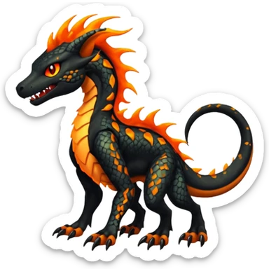 Badass edgy scaly Salandit-Houndoom-Litten-Zygarde-fusion-hybrid-animal-creature, full body sticker
