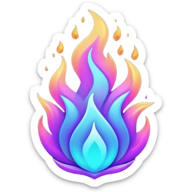 Magic glowing neon-Cyan-purple-gradient iridescent exotic magical glossy burning blue-purple-flames ember fire  sticker