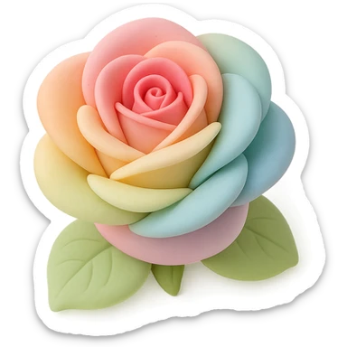 rainbow rose flower, fondant cake art style sticker