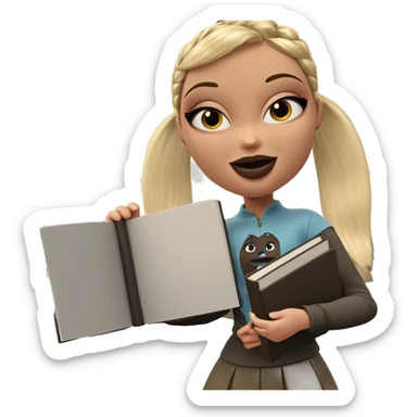 smiling girl with book sticker