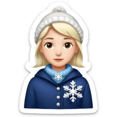 Fantasy human emoji portrait, small winter brooch or snowflake pin on clothing, festive but restrained design, cozy winter mood, flat emoji style, male/female variant
 sticker