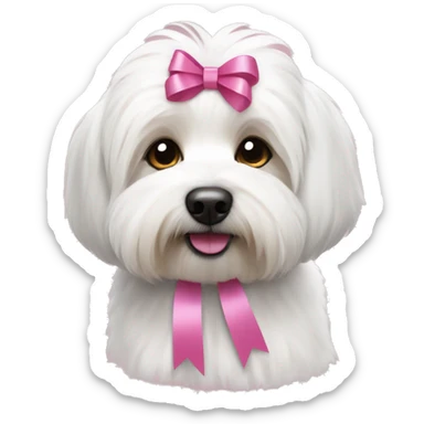 short haired Coton de Tulear dog with brown and grey mixed ear and pink ribbons sticker