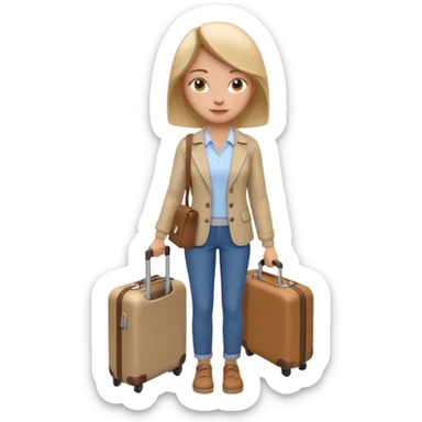 woman carrying a suitcase portrait, head and shoulders only, suitcase handle visible near shoulder, casual travel outfit, confident expression, travel vibe, 3D cartoon style, mobile game icon style, clean background, no text, no watermark sticker