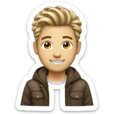 Cool hairstyle white boy smiling with round face sticker