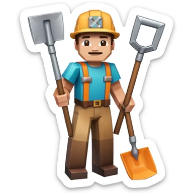 Minecraft character holding a shovel sticker
