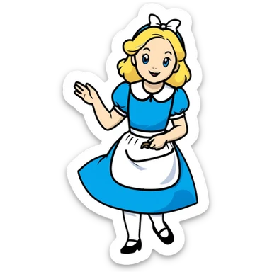 Disney's animated Alice in Wonderland performing a curtsey in her blue dress with white apron sticker