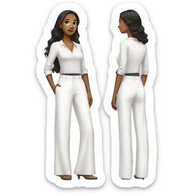 Realistic isolated pair of high waist long wide leg dressy casual pants in white sticker