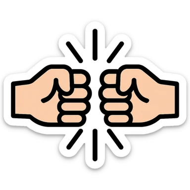 flat toon style two fists bumping together, bold lines sticker