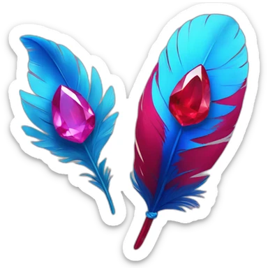 a ruby gem and a blue feather sticker