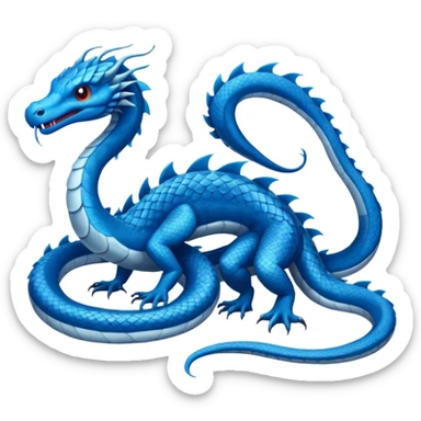 Hydra emoji – full body, blue scales, 3 serpent heads, 4 legs, tail, no wings, not worm-like, slight side angle, cute emoji style, no background
 sticker