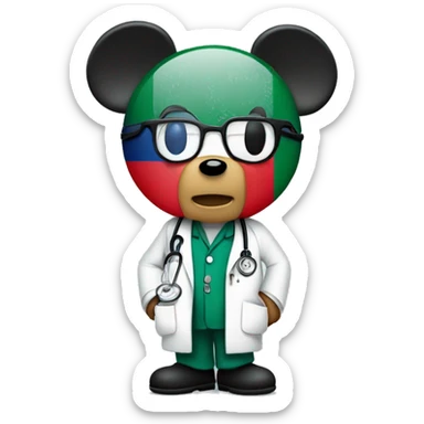 Mickey Mouse dressed as a doctor looking Sad with a Bangladesh flag  sticker