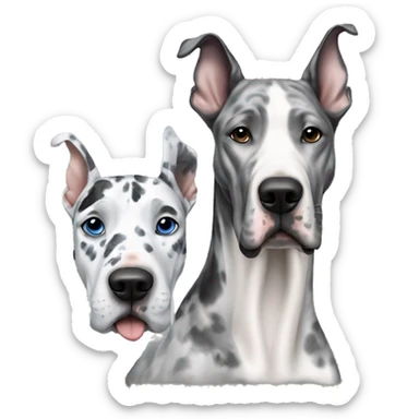 Asian man next to blue Merle great dane sticker