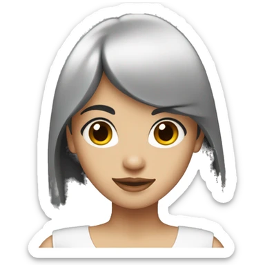 A woman with black hair with bangs and long hair wore a white dress sticker