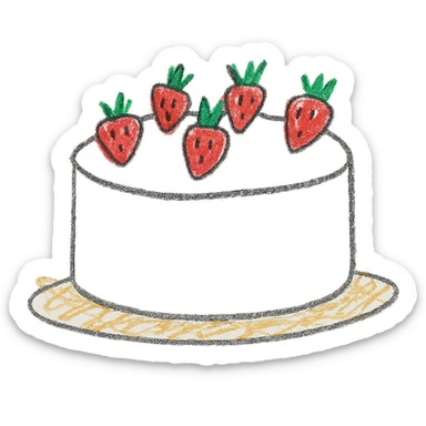 round white cake with strawberries on top, simple and cute, children doodle style sticker
