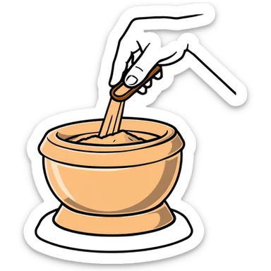 single hand scooping a mound of clay on a silver pottery wheel sticker