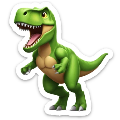 running t-rex with muscular arms  sticker