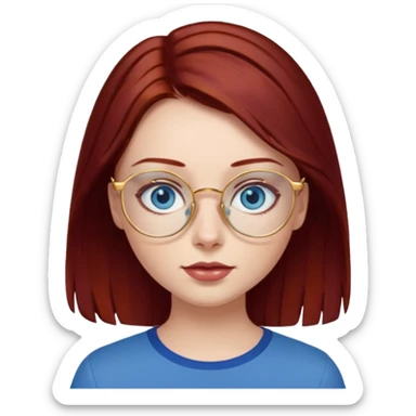 ragazza con capelli rosso mogano scuro e occhi azzurri con occhiali sottili dorati sticker