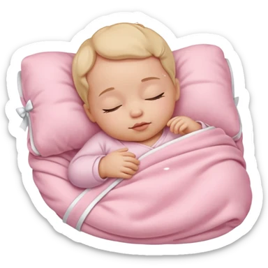 Sleeping baby in a light pink blanket with a white bow on top of it sticker