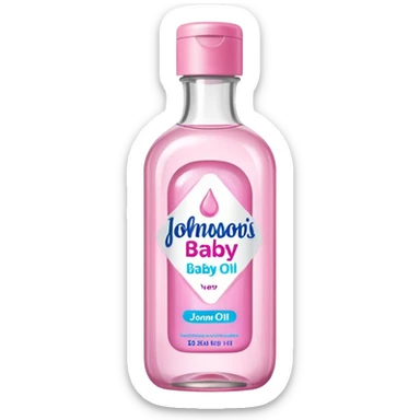 johnson's baby oil in a transparant bottle with a pink label. The oil should look transparant  sticker