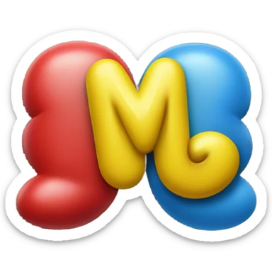 Blue m&m candy with letter M, Yellow, m&m candy with letter N, and Red m&m candy with letter M sticker