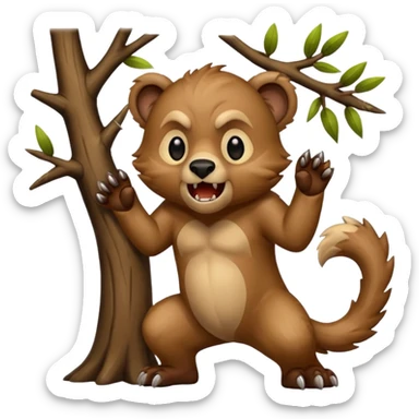 dropbear emoji, snarling, sharp teeth, lunging downward from a tree sticker