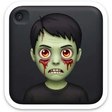 zombie iPhone emoji with buzz cut short black hair and black t-shirt sticker